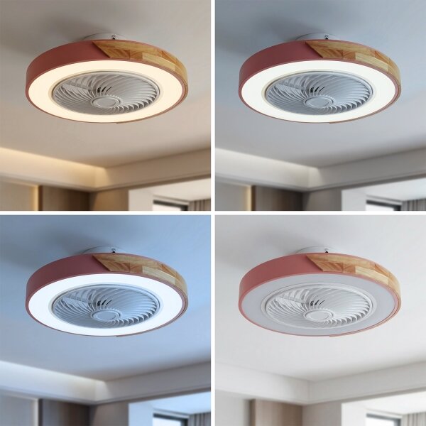 Brilagi - Corp de iluminat LED dimabil cu ventilator LED/38W/230V 50 cm roz/stejar + telecomandă