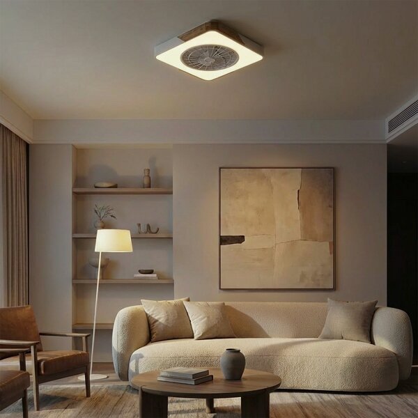 Brilagi - Plafonieră LED reglabilă cu ventilator LED/38W/230V, 50 cm, alb/stejar + telecomandă