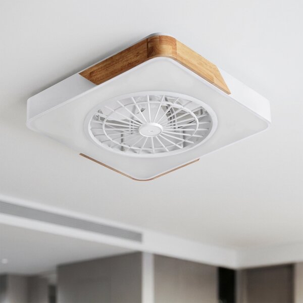 Brilagi - Plafonieră LED reglabilă cu ventilator LED/38W/230V, 50 cm, alb/stejar + telecomandă