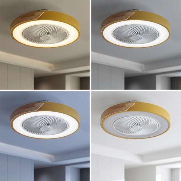 Brilagi - Corp de iluminat LED dimabil cu ventilator, 38W/230V, 50 cm, auriu/stejar + telecomandă