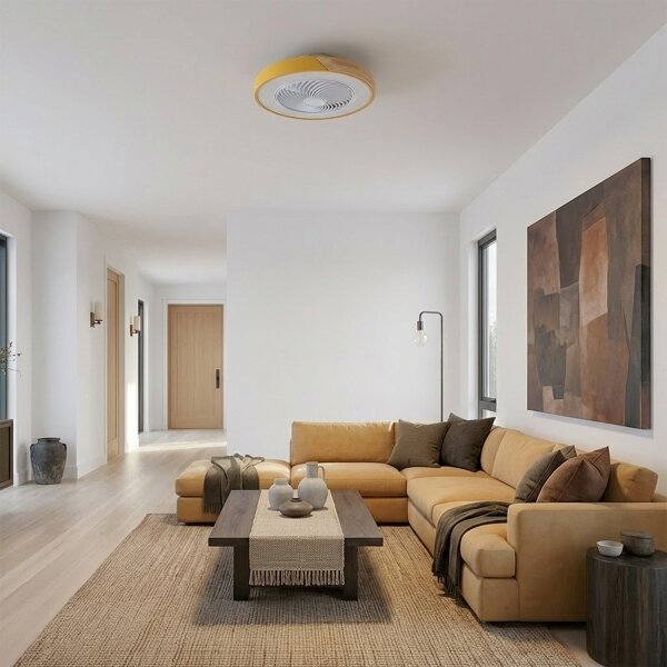 Brilagi - Corp de iluminat LED dimabil cu ventilator, 38W/230V, 50 cm, auriu/stejar + telecomandă