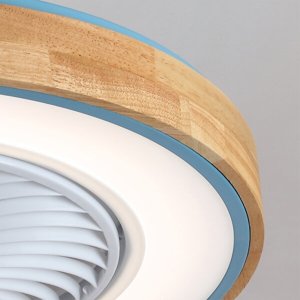 Brilagi - Lampă LED dimabilă cu ventilator, 38 W, 230 V, 50 cm, albastru/stejar + telecomandă