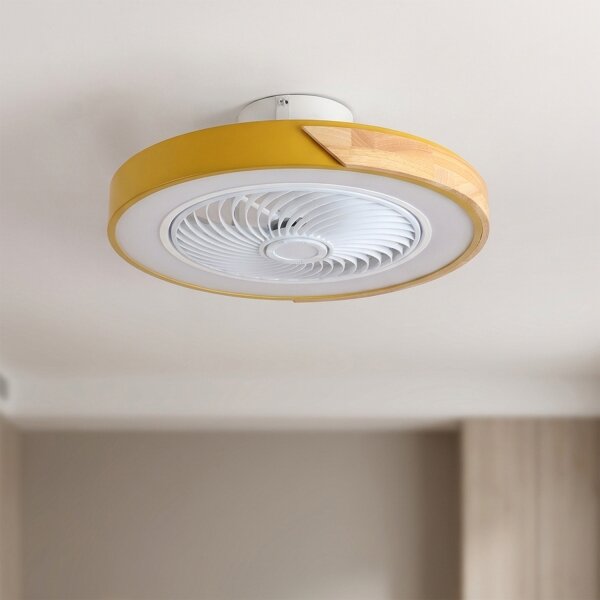 Brilagi - Corp de iluminat LED dimabil cu ventilator, 38W/230V, 50 cm, auriu/stejar + telecomandă