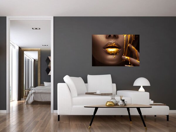Tablou - Femeie cu buze aurii (90x60 cm)