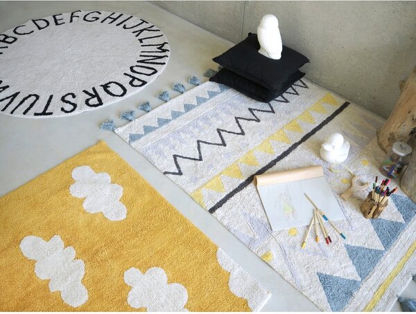 Covor pentru copii galben muștar lavabil/țesut manual din bumbac 120x160 cm Clouds Mustard – Lorena Canals