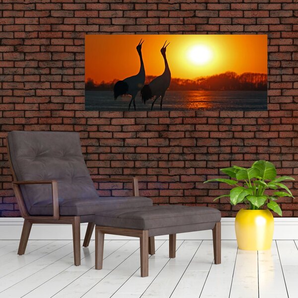 Tablou cu păsări în apus de soare (120x50 cm)