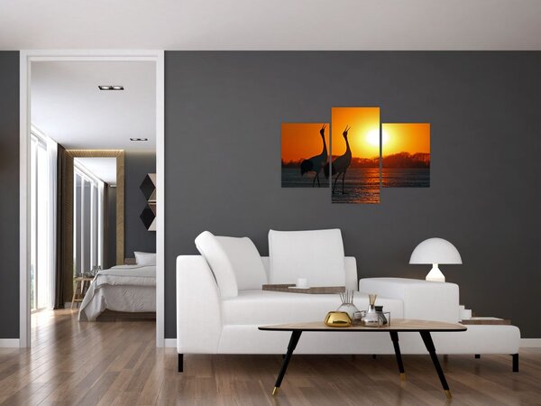 Tablou cu păsări în apus de soare (90x60 cm)