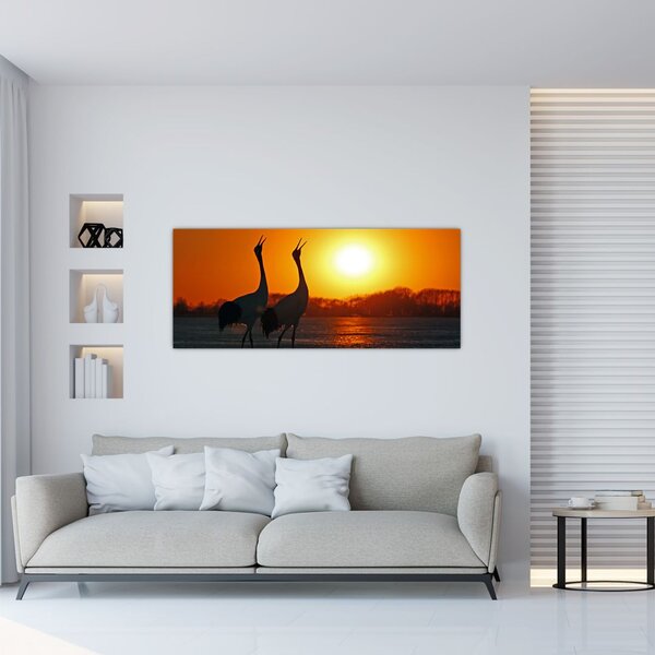 Tablou cu păsări în apus de soare (120x50 cm)
