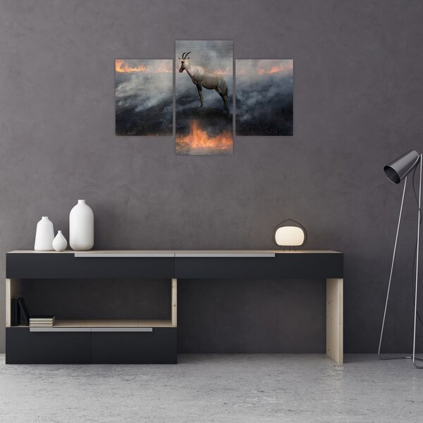 Tablou cu capră de munte în foc (90x60 cm)