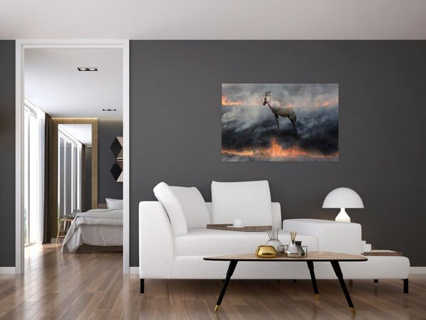 Tablou cu capră de munte în foc (90x60 cm)