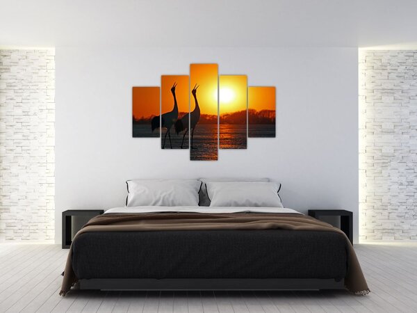 Tablou cu păsări în apus de soare (150x105 cm)