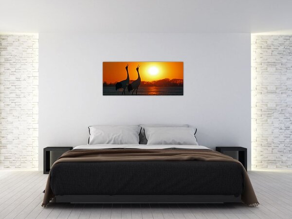 Tablou cu păsări în apus de soare (120x50 cm)
