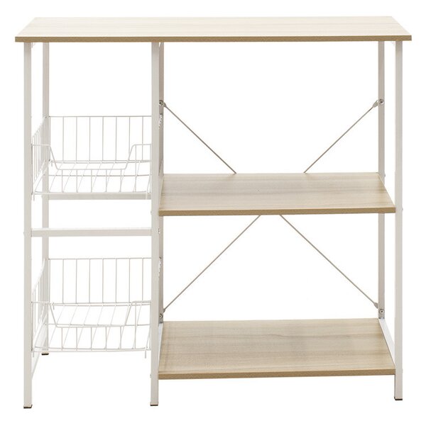 Raft pentru bucatarie cu polițe si cosuri Model Kenia, Artar/Alb, 80x34x75 cm