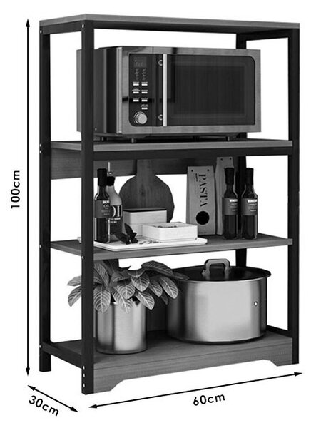 Raft metalic Model Teresa, Nuc/Negru, 60x30x100 cm