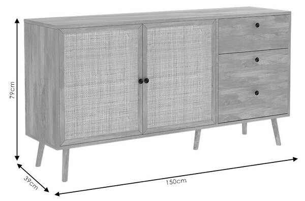 Comoda Model Oslo, Negru/Natur, 150x39x79 cm