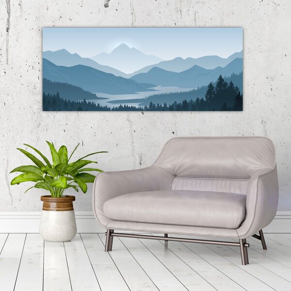 Tablou - Munții cu privirea graficeanului (120x50 cm)