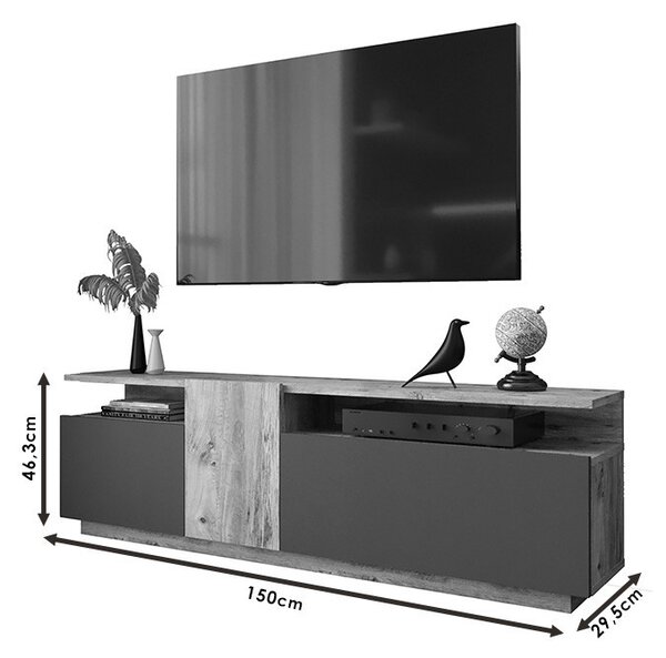 Comoda TV Elana sonoma - alb 150x29.5x46.3cm