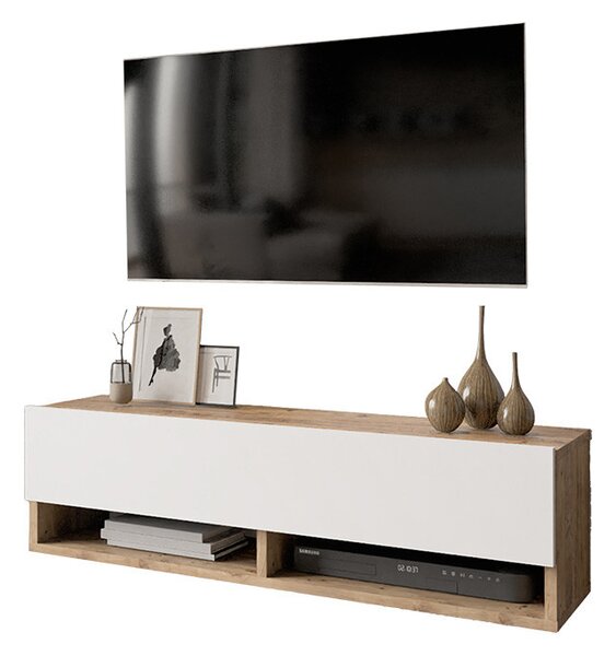 Comoda TV de perete Roscoe stejar alb 100x31.5x29.5cm