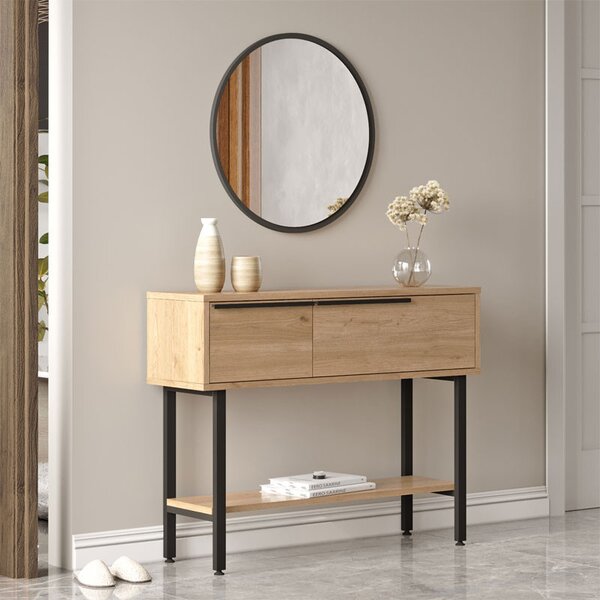Consola cu oglinda Model Wardio, Alb/Natur, 100x29.5x76 cm