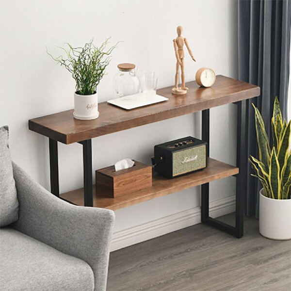 Consola Model Nore, Nuc/Negru, 79x29x85 cm, blat lemn masiv