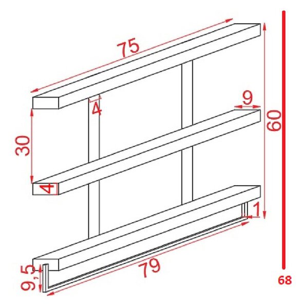 Raft de perete Suny lemn masiv de pin, culoarea nuc - negru 75x9x68cm