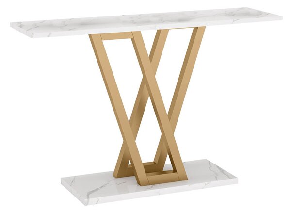 Consola Model Wirmo, Alb marmorat/Auriu, 110x30x80 cm