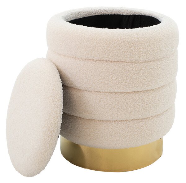 Taburet hol cufar cu spatiu de depozitare Dazzle boucle crem - auriu D36x44cm