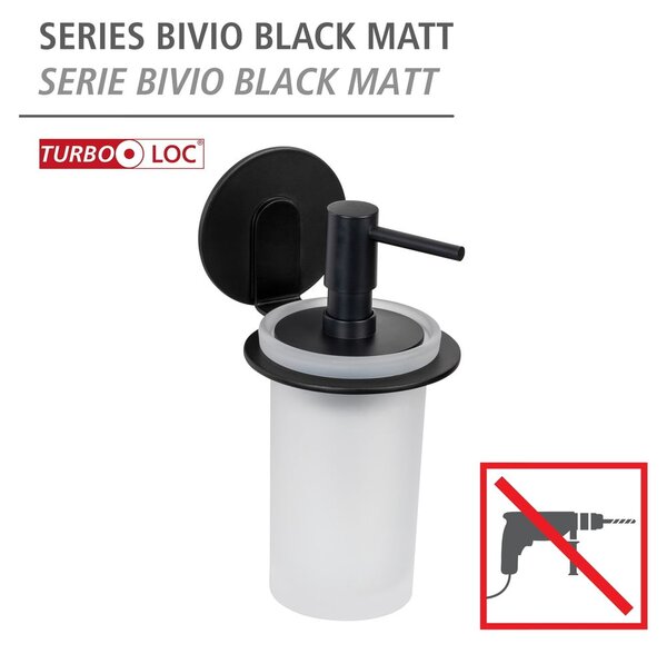 Dozator de săpun lichid negru mat autoadeziv din sticlă 150 ml Bivio – Wenko