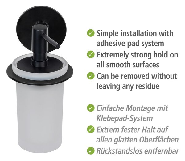 Dozator de săpun lichid negru mat autoadeziv din sticlă 150 ml Bivio – Wenko