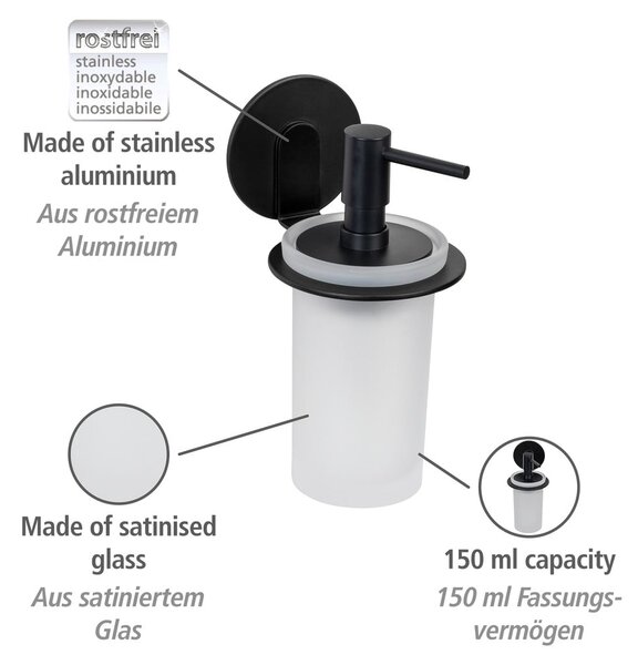 Dozator de săpun lichid negru mat autoadeziv din sticlă 150 ml Bivio – Wenko