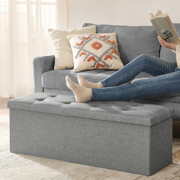Bancheta de depozitare Otoman Songmics Gri deschis 110x38x38 cm