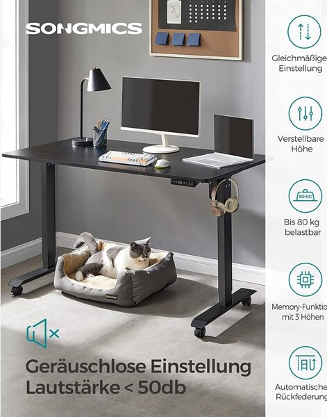 Birou reglabil Songmics Negru 140x70x119 cm