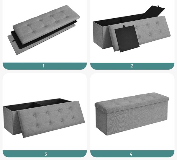 Bancheta de depozitare Otoman Songmics Gri deschis 110x38x38 cm