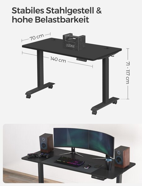 Birou reglabil Songmics Negru 140x70x117 cm