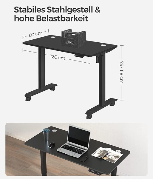 Birou reglabil Songmics Negru 120x60x119 cm