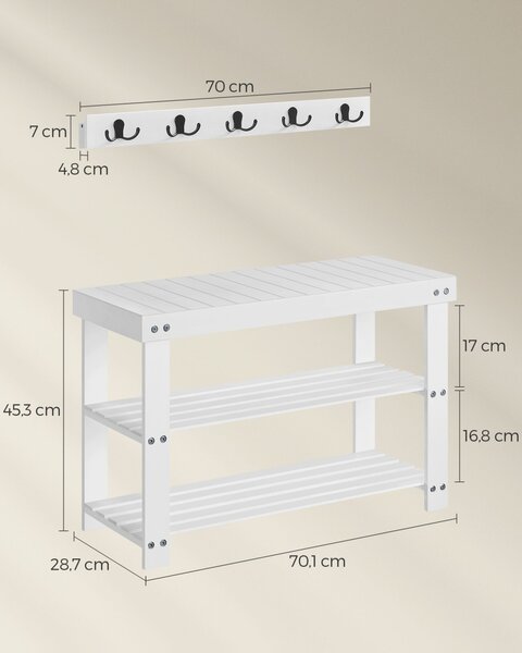 Cuier cu bancuta Songmics Alb 70x28.7x52.3 cm