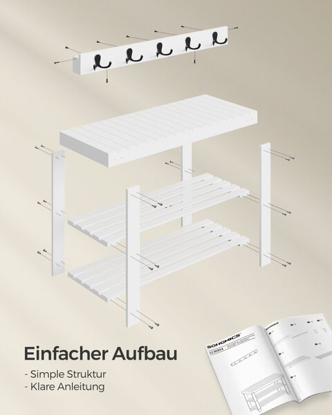 Cuier cu bancuta Songmics Alb 70x28.7x52.3 cm
