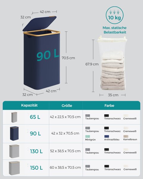Cos de rufe Songmics Albastru 42x32x70.5 cm