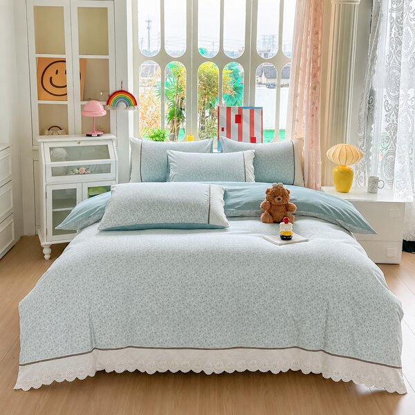 Lenjerie de pat bumbac 100%, 4 piese, bleu menta, BCP410