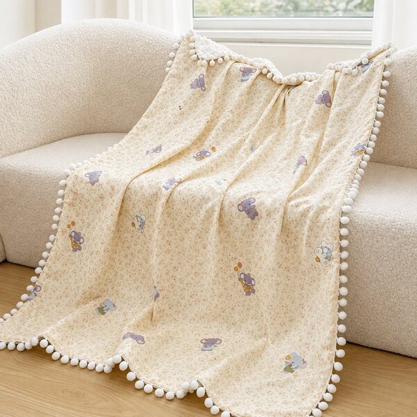 Patura copii bumbac 100%, crem cu elefantei,100x150 cm