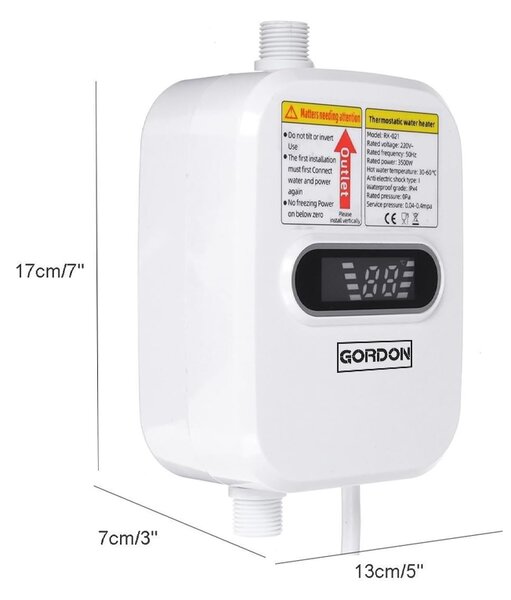 Încălzitor electric de apă cu încălzire instantanee de 3.500 W, cu afișaj și duș, 15–50 °C