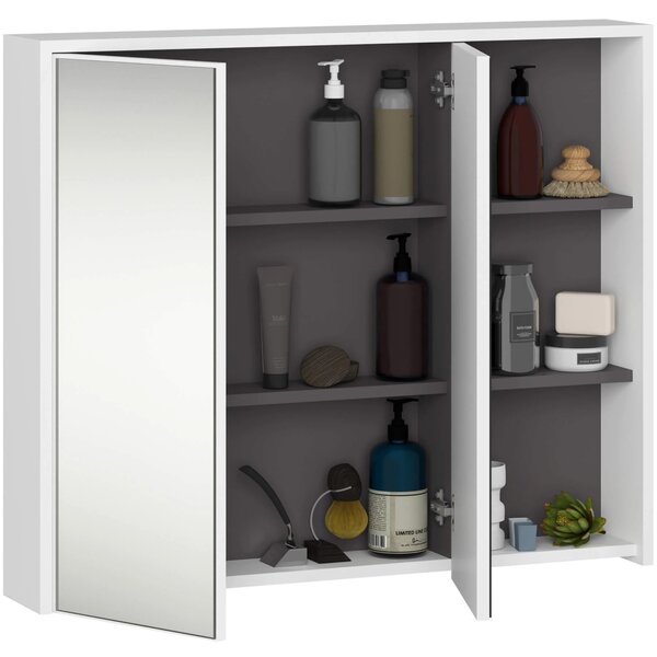 Dulap de baie Vambos W90 2D 3P LO (alb + grafit) (cu oglindă). Promo -12%. 1152104