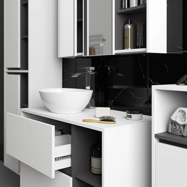 Dulap de baie Vambos W90 2D 3P LO (alb + grafit) (cu oglindă). Promo -12%. 1152104