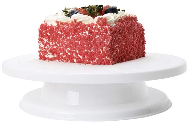 Platou decorativ rotativ Pufo Cake pentru prezentare si decorare tort, 28 cm, alb