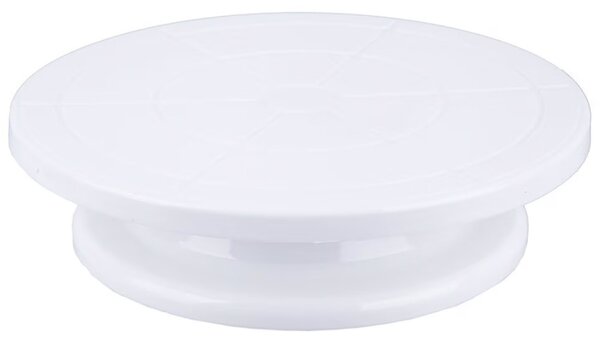Platou decorativ rotativ Pufo Cake pentru prezentare si decorare tort, 28 cm, alb