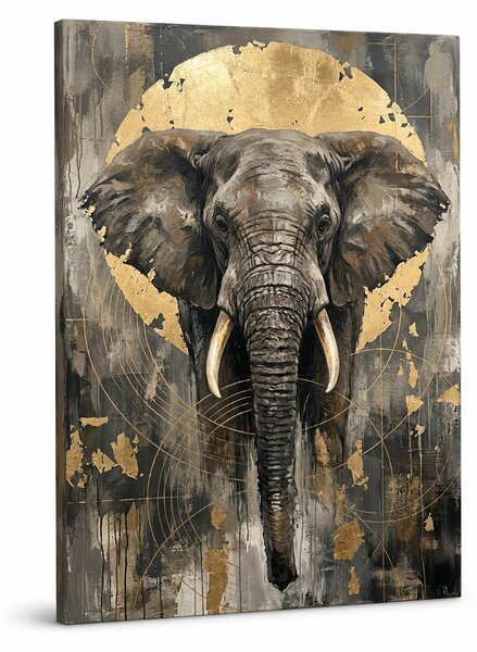 Tablou cu elefant african și detalii aurii – pictat manual pe pânză - 40x60 cm