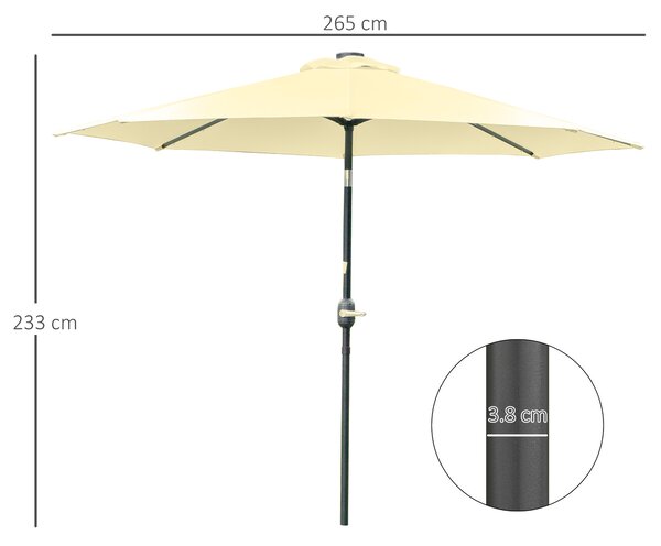 Outsunny Umbrelă de Grădină Inclinabilă Ø265 cm cu 32 Lumini LED Solare și Manivelă, Umbrelă de Exterior cu 8 Spițe, din Oțel, Poliester, pentru Terasă, Curte, Balcon, Bej | Aosom Romania