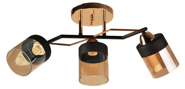 Candelabru Klausen Laser 3 Essential 59x25x15 cm 3xE27 Metal Negru Sticla Ambra Corp Iluminat Clasic Elegant pentru Dining Living Design Interior