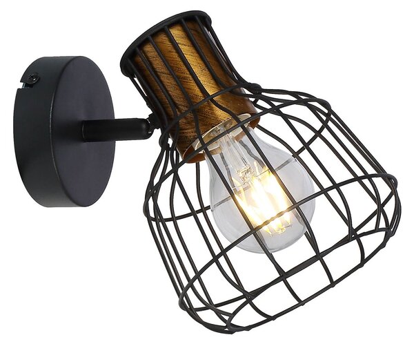 Aplică Industrială Klausen Grimy AP1, Metal Negru și Alamă, 16x16.5x13 cm, E27 15W, Corp Iluminat Modern pentru Perete, Design Elegant Urban