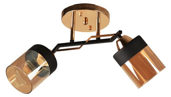 Candelabru Klausen Laser 2 cu 2 becuri E27, Sticla Ambra si Metal Negru, 24x47x15 cm, Design Clasic pentru Iluminat Living sau Dining Elegant